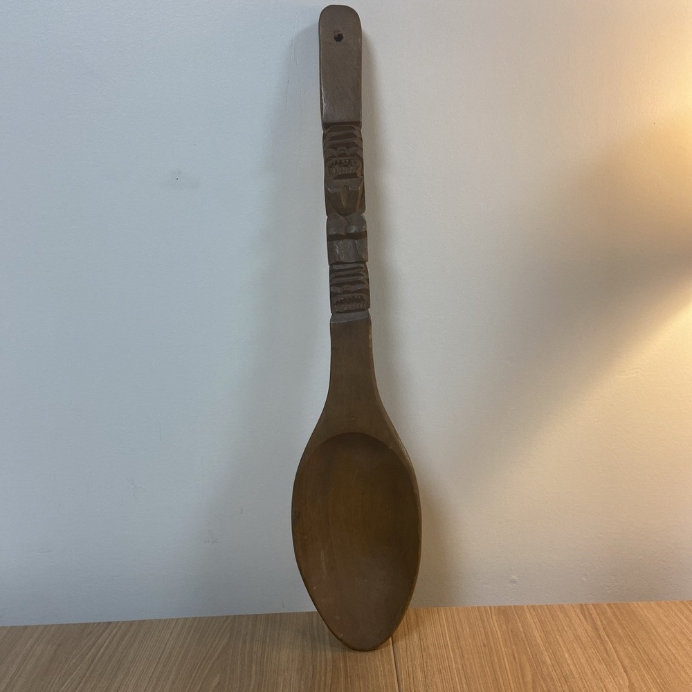 MCM Spoon Decor 23"‎ Handcarved Tiki Totem Style Monkey Wood Philippines Wall